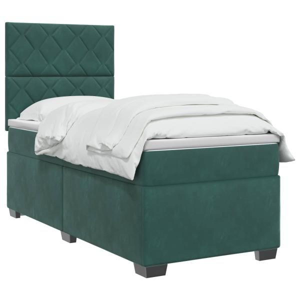 Boxspringbett mit Matratze Dunkelgrün 100 x 200 cm Samt