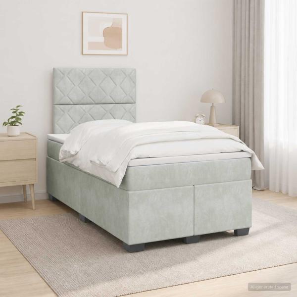 ARDEBO.de - Boxspringbett mit Matratze Hellgrau 120 x 200 cm Samt