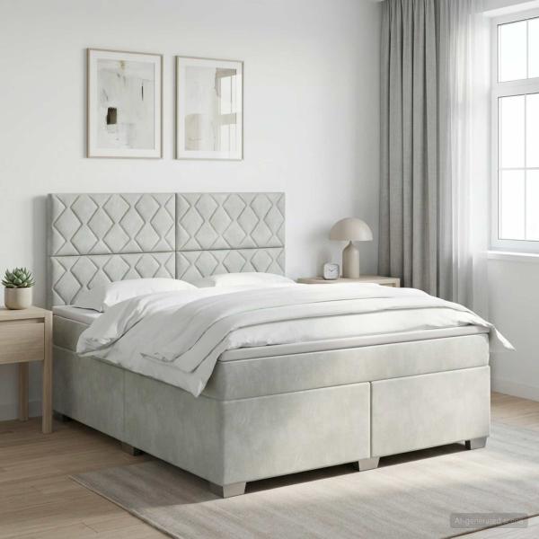 ARDEBO.de - Boxspringbett mit Matratze Hellgrau 140 x 200 cm Samt