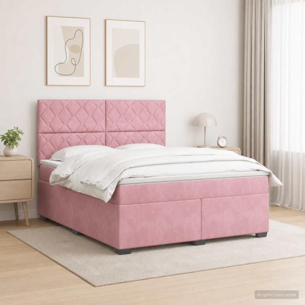 ARDEBO.de - Boxspringbett mit Matratze mit Kopfteil Rosa 140 x 200 cm Samt