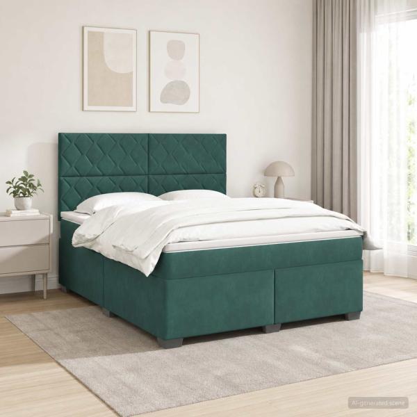 ARDEBO.de - Boxspringbett mit Matratze Dunkelgrün 160 x 200 cm Samt