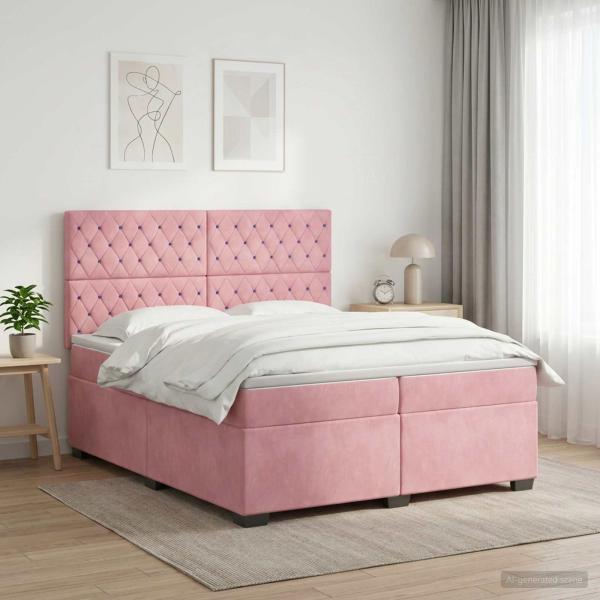 ARDEBO.de - Boxspringbett mit Matratze mit Kopfteil Rosa 200 x 200 cm Samt