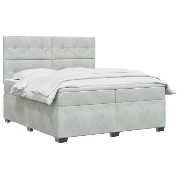 Boxspringbett mit Matratze Hellgrau 200 x 200 cm Samt