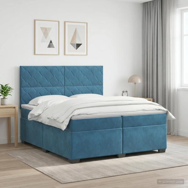 ARDEBO.de - Boxspringbett mit Matratze mit Kopfteil Blau 200 x 200 cm Samt