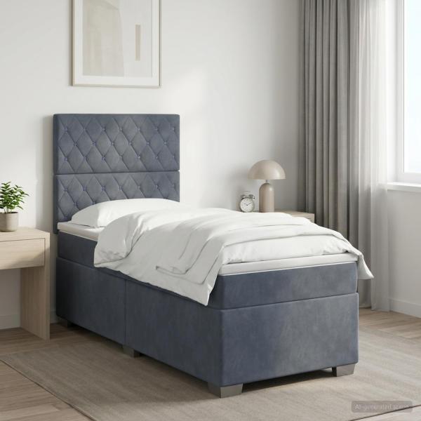 ARDEBO.de - Boxspringbett mit Matratze mit Kopfteil Dunkelgrau Einzeln Samt
