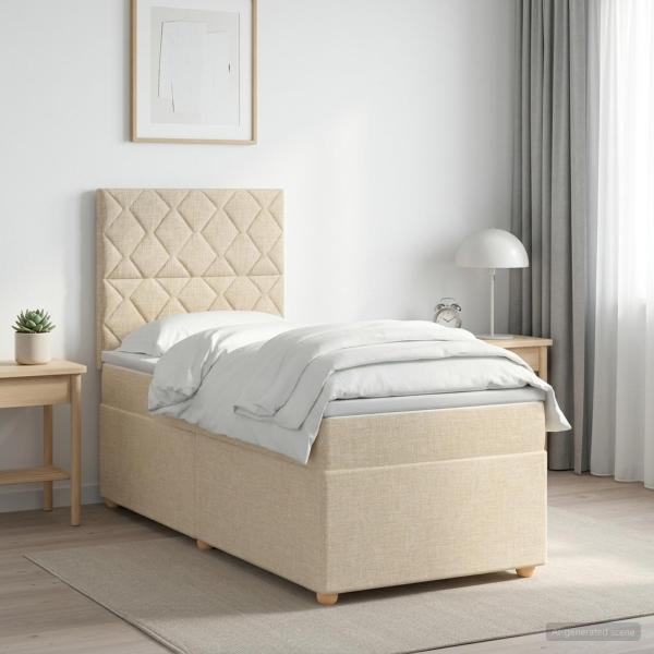 ARDEBO.de - Boxspringbett mit Matratze mit Kopfteil Creme 90 x 190 cm Stoff