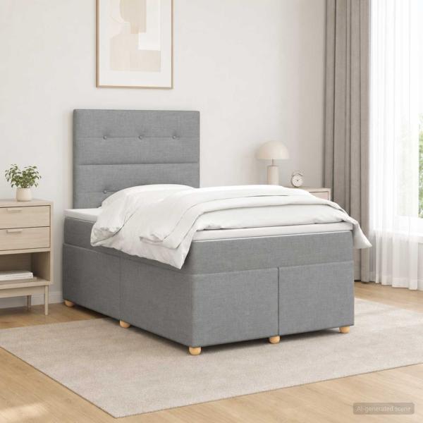 ARDEBO.de - Boxspringbett mit Matratze Hellgrau 120 x 190 cm Stoff
