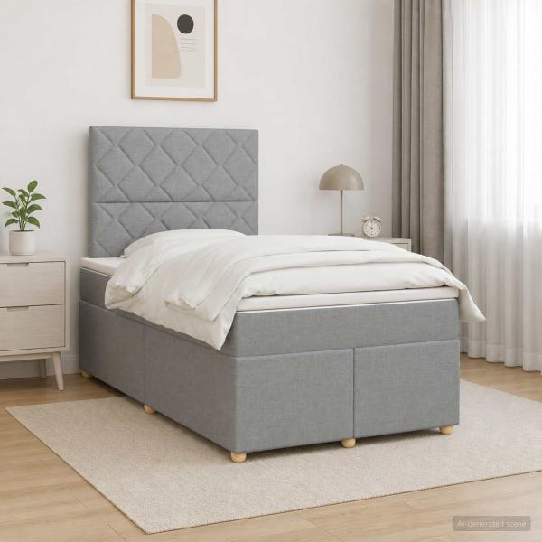 ARDEBO.de - Boxspringbett mit Matratze Hellgrau 120 x 200 cm Stoff