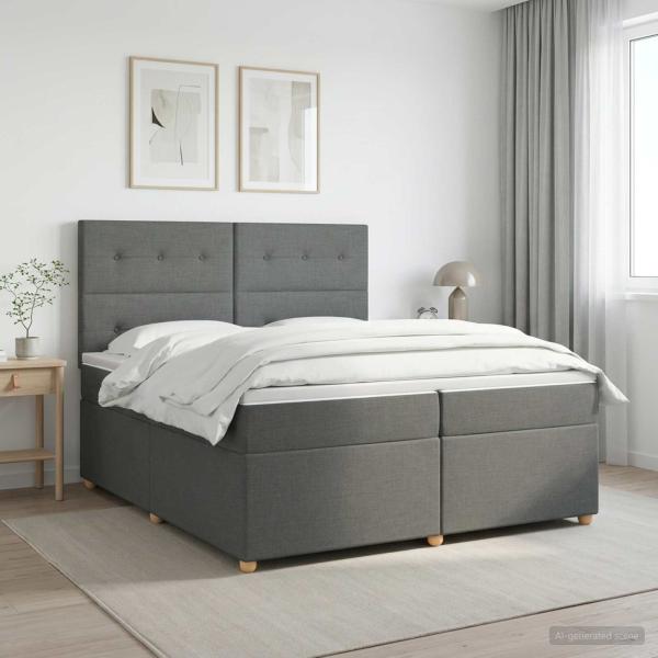 ARDEBO.de - Boxspringbett mit Matratze Dunkelgrau 200 x 200 cm Stoff