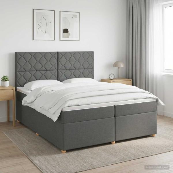 ARDEBO.de - Boxspringbett mit Matratze Dunkelgrau 200 x 200 cm Stoff
