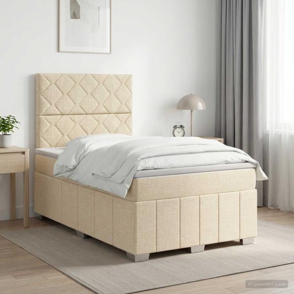 ARDEBO.de - Boxspringbett mit Matratze Creme 120 x 190 cm Stoff