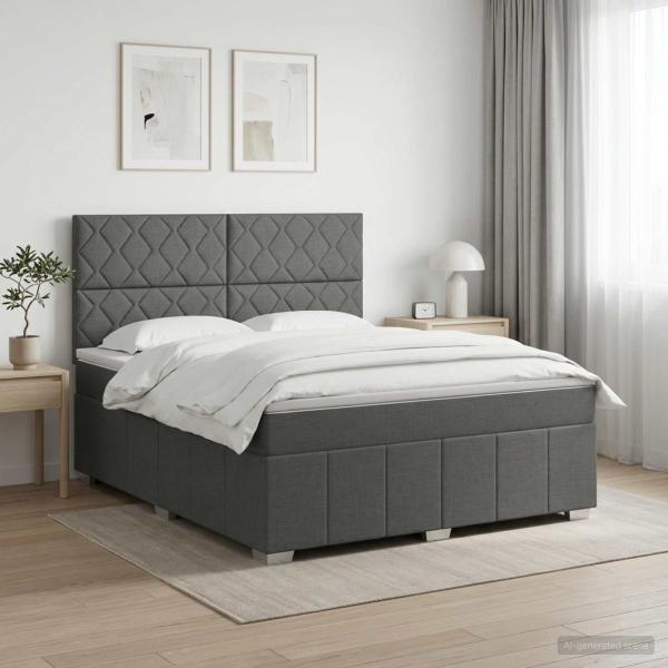 ARDEBO.de - Boxspringbett mit Matratze Dunkelgrau 140 x 190 cm Stoff