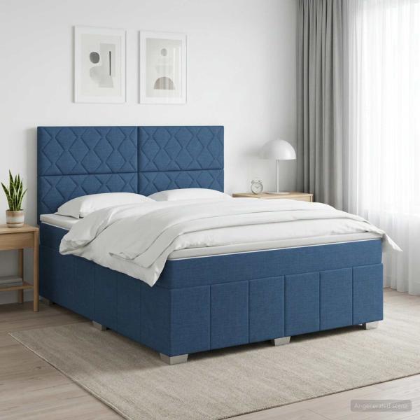 ARDEBO.de - Boxspringbett mit Matratze mit Kopfteil Blau 160 x 200 cm Stoff