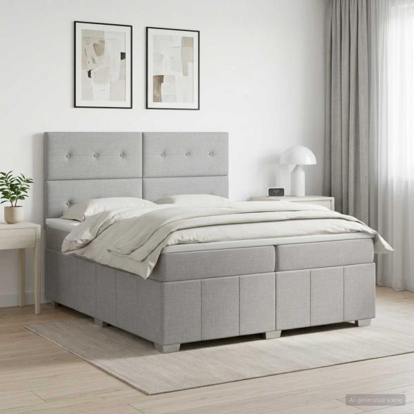 ARDEBO.de - Boxspringbett mit Matratze Hellgrau 200 x 200 cm Stoff