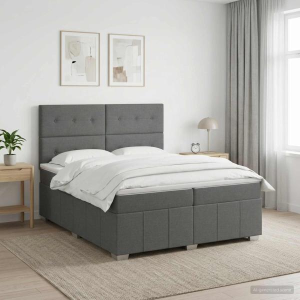 ARDEBO.de - Boxspringbett mit Matratze Dunkelgrau 200 x 200 cm Stoff