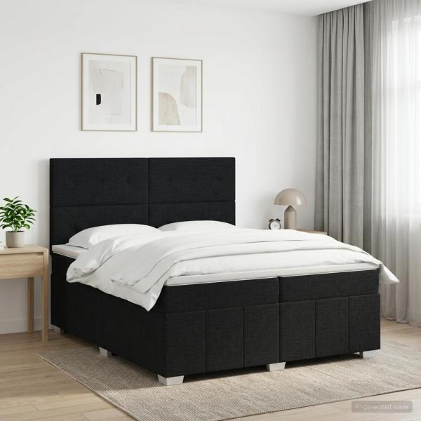 ARDEBO.de - Boxspringbett mit Matratze Schwarz 200 x 200 cm Stoff