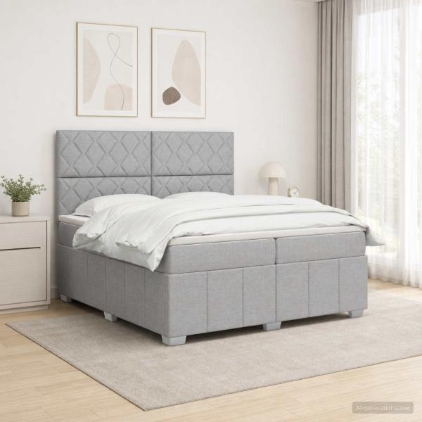ARDEBO.de - Boxspringbett mit Matratze Hellgrau 200 x 200 cm Stoff