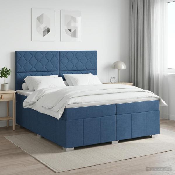 ARDEBO.de - Boxspringbett mit Matratze mit Kopfteil Blau 200 x 200 cm Stoff