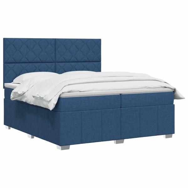 Boxspringbett mit Matratze mit Kopfteil Blau 200 x 200 cm Stoff
