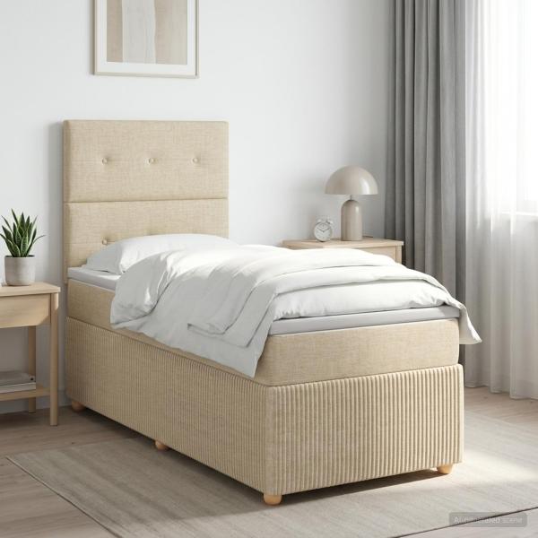 ARDEBO.de - Boxspringbett mit Matratze Creme 100 x 200 cm Stoff