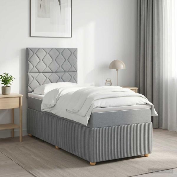 ARDEBO.de - Boxspringbett mit Matratze Hellgrau 100 x 200 cm Stoff