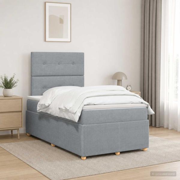 ARDEBO.de - Boxspringbett mit Matratze Hellgrau 120 x 190 cm Stoff
