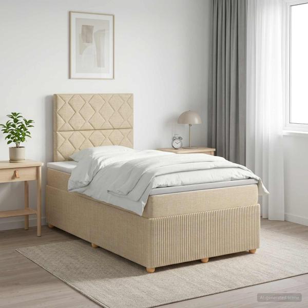 ARDEBO.de - Boxspringbett mit Matratze Creme 120 x 190 cm Stoff