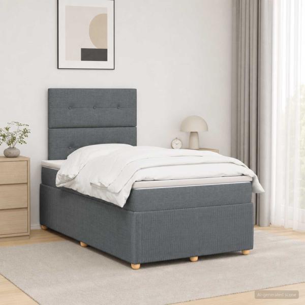 ARDEBO.de - Boxspringbett mit Matratze Dunkelgrau 120 x 200 cm Stoff