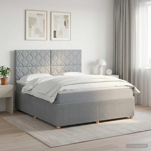 ARDEBO.de - Boxspringbett mit Matratze Hellgrau 160 x 200 cm Stoff