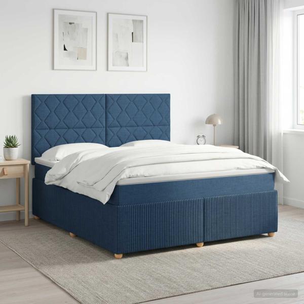 ARDEBO.de - Boxspringbett mit Matratze mit Kopfteil Blau 160 x 200 cm Stoff