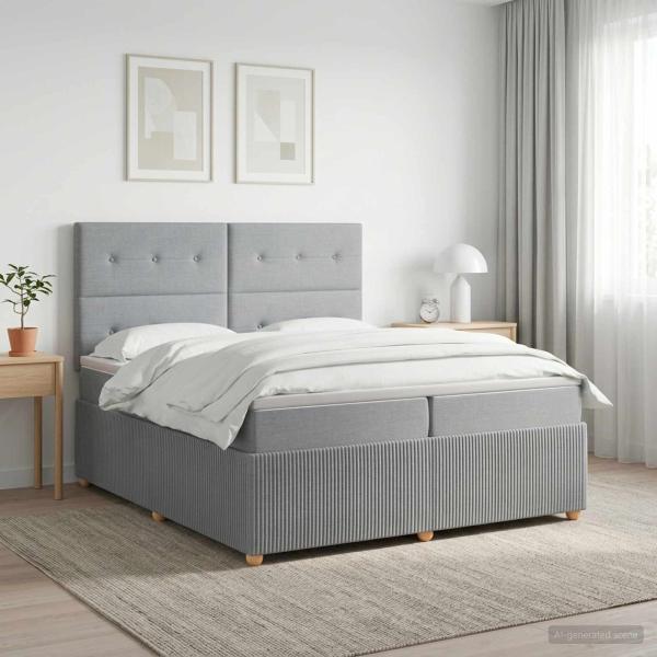ARDEBO.de - Boxspringbett mit Matratze Hellgrau 200 x 200 cm Stoff