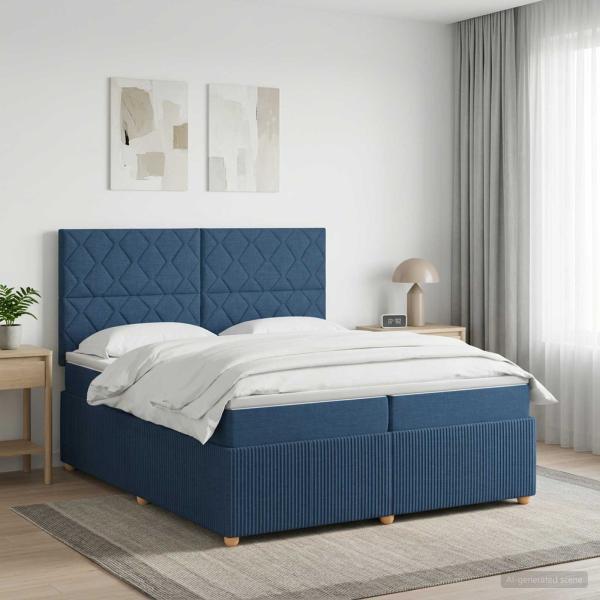 ARDEBO.de - Boxspringbett mit Matratze mit Kopfteil Blau 200 x 200 cm Stoff