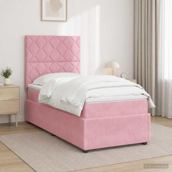 ARDEBO.de - Boxspringbett mit Matratze mit Kopfteil Rosa 90 x 190 cm Samt