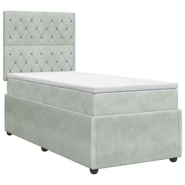 Boxspringbett mit Matratze Hellgrau 90 x 200 cm Samt