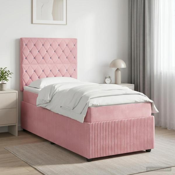 ARDEBO.de - Boxspringbett mit Matratze mit Kopfteil Rosa 90 x 200 cm Samt