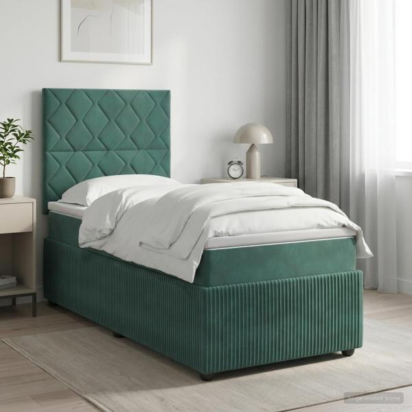 ARDEBO.de - Boxspringbett mit Matratze Dunkelgrün 100 x 200 cm Samt