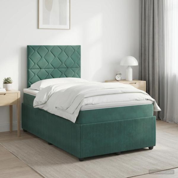 ARDEBO.de - Boxspringbett mit Matratze Dunkelgrün 120 x 190 cm Samt