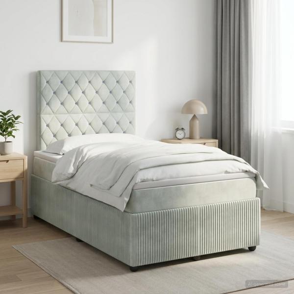 ARDEBO.de - Boxspringbett mit Matratze Hellgrau 120 x 200 cm Samt