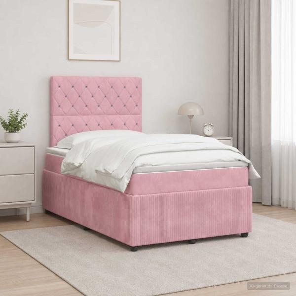 ARDEBO.de - Boxspringbett mit Matratze mit Kopfteil Rosa 120 x 200 cm Samt