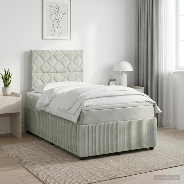 ARDEBO.de - Boxspringbett mit Matratze Hellgrau 120 x 200 cm Samt