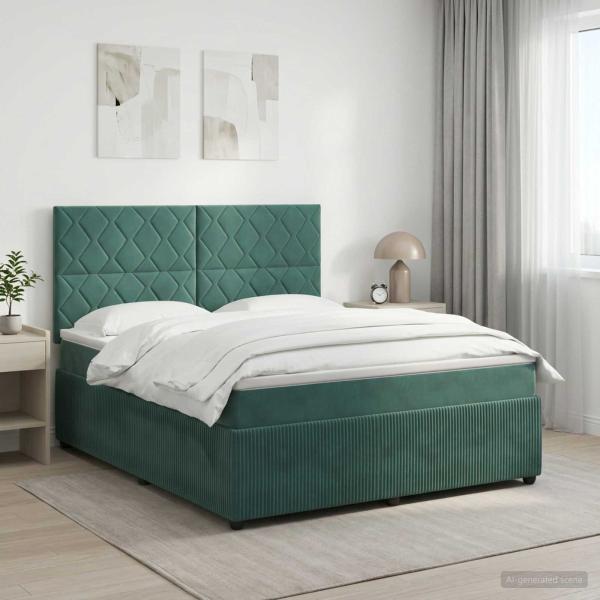 ARDEBO.de - Boxspringbett mit Matratze Dunkelgrün 140 x 200 cm Samt