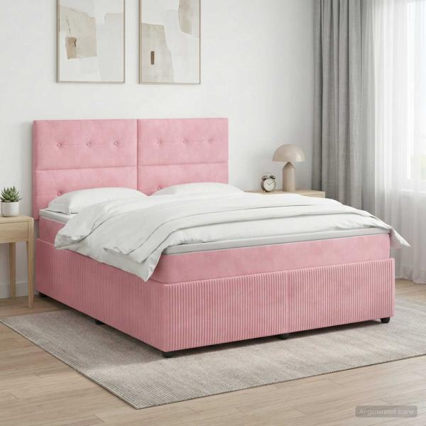 ARDEBO.de - Boxspringbett mit Matratze mit Kopfteil Rosa 160 x 200 cm Samt