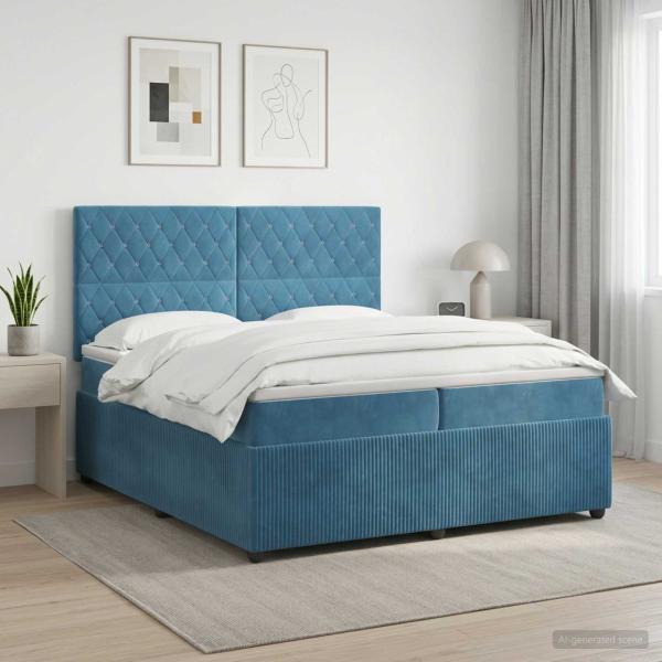ARDEBO.de - Boxspringbett mit Matratze mit Kopfteil Blau 200 x 200 cm Samt