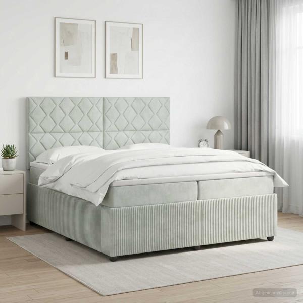 ARDEBO.de - Boxspringbett mit Matratze Hellgrau 200 x 200 cm Samt