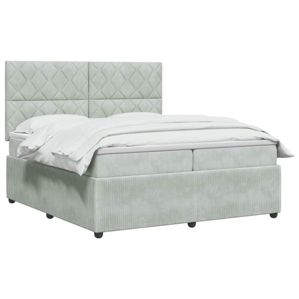 Boxspringbett mit Matratze Hellgrau 200 x 200 cm Samt