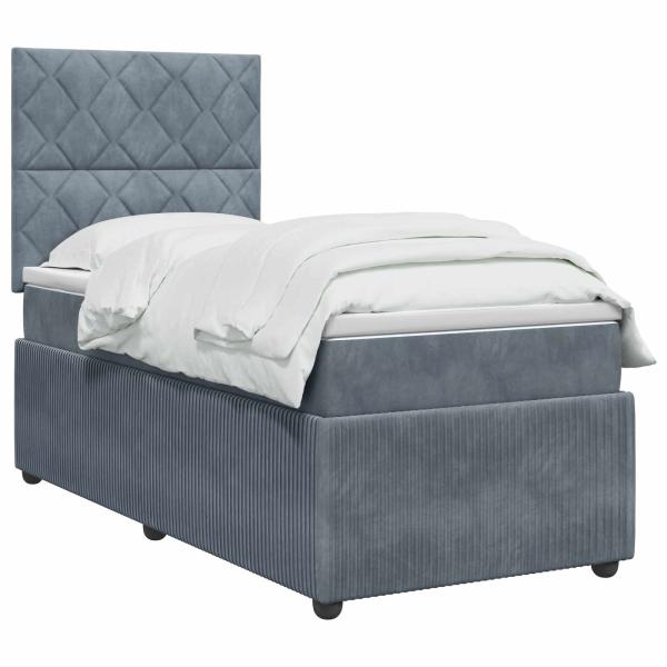 Boxspringbett mit Matratze mit Kopfteil Dunkelgrau Einzeln Samt