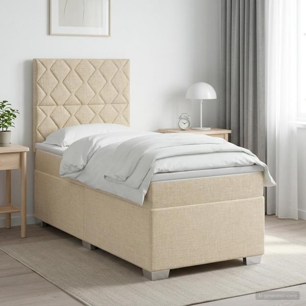 ARDEBO.de - Boxspringbett mit Matratze Creme 100 x 200 cm Stoff