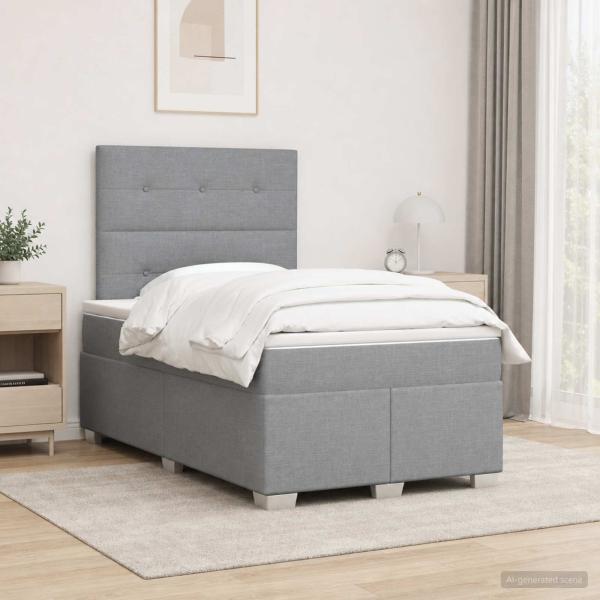 ARDEBO.de - Boxspringbett mit Matratze Hellgrau 120 x 190 cm Stoff