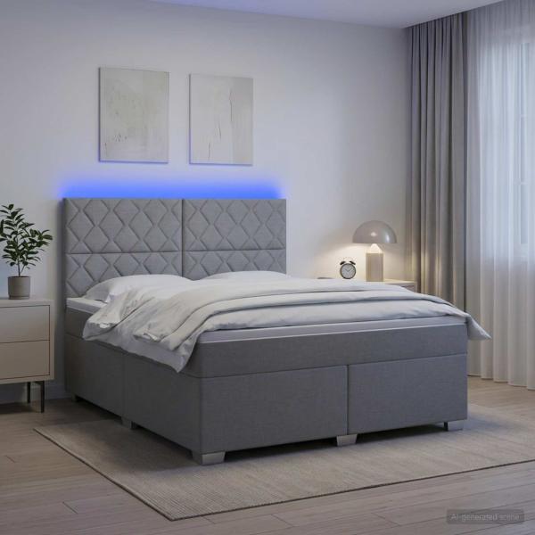 ARDEBO.de - Boxspringbett mit Matratze Hellgrau 180 x 200 cm Stoff