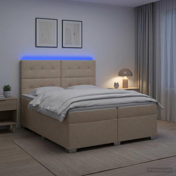 ARDEBO.de - Boxspringbett mit Matratze Creme 200 x 200 cm Stoff